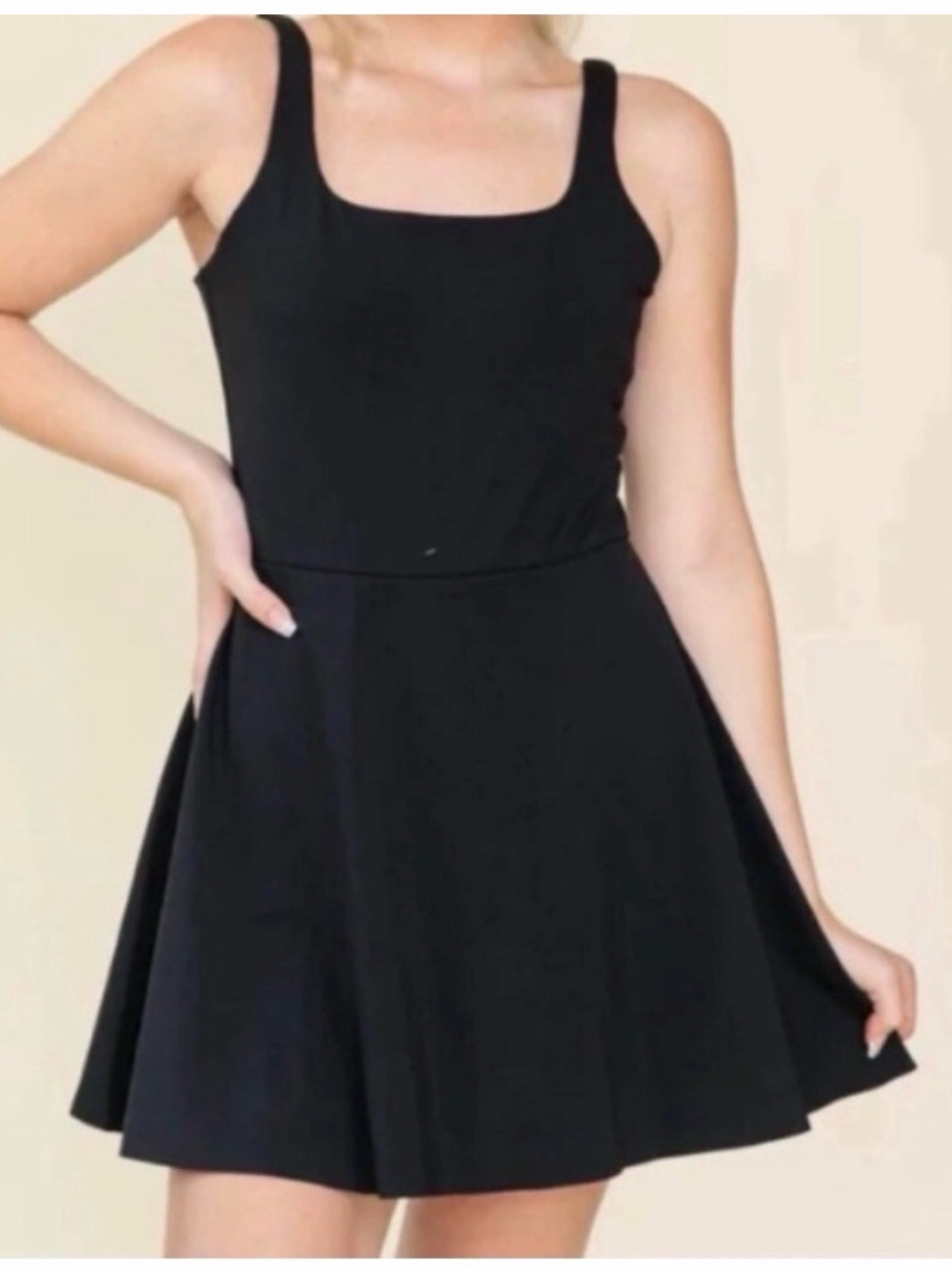 SPANX Black Square Neck Fit-and-Flare Mini Dress
